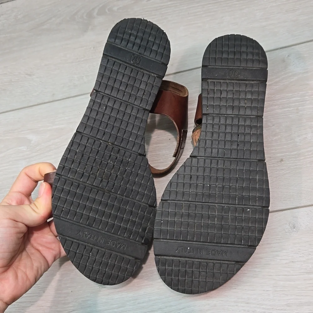 Sundance Leather Toe Loop Platform Buckle Sandals sz 37 / 6.5 - Picture 12 of 13